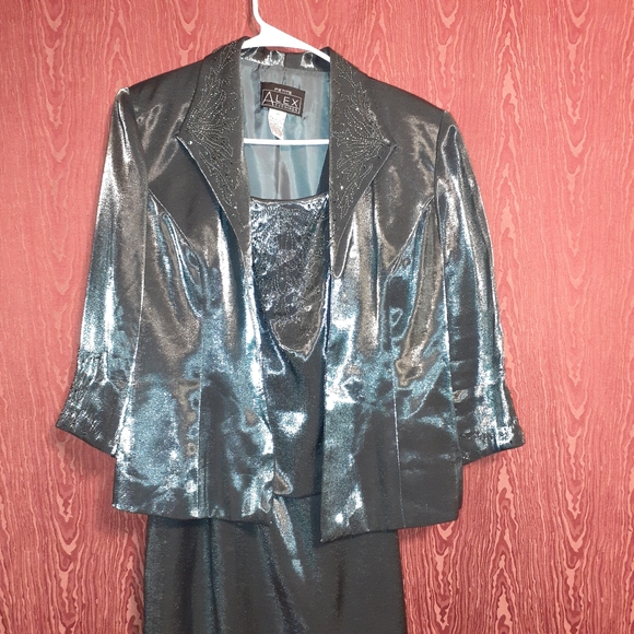 ALEX EVENINGS PETITE GREENISH 2 PIECE DRESS SET PROM/WEDDING/FORMAL SIZE… - Picture 1 of 16